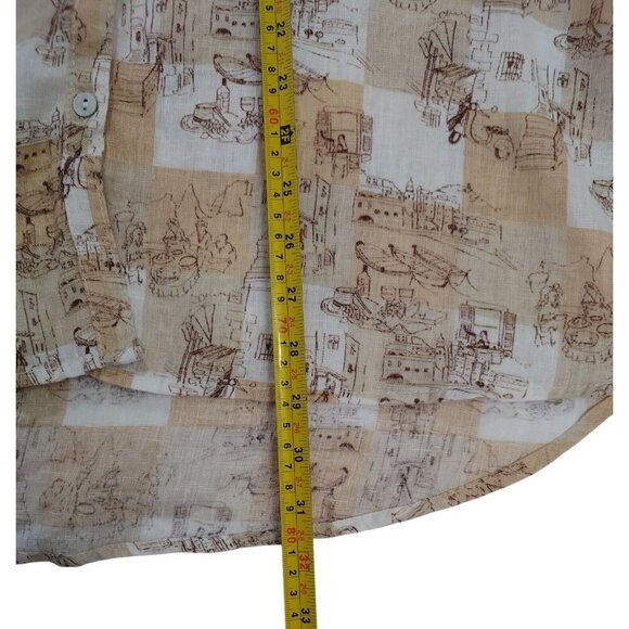 C&C California 100% Linen Beige White Printed Long-Sleeve Shirt Womens Size L. - Picture 6 of 7